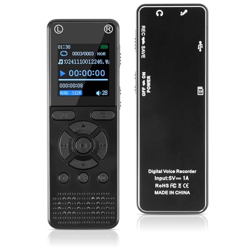 OFFCUP 64GB Diktiergerät, Digitales Diktiergerät mit Rauschunterdrückung, 1536kbps hohe Aufnahmegerät, MP3 Voice Recorder, USB-C Voice Recorder One-Touch-Aufnahme für Interviews Klassen Meeting von OFFCUP