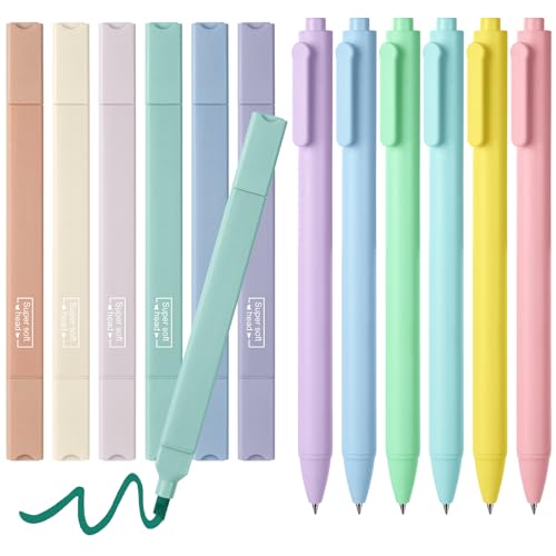 OFFCUP 12 Stück Schulsachen, Textmarker Pastell Set, 6 Highlighter Pens 6 Gelstifte Schwarz 0,5mm, Marker Stifte Textmarker Set Einziehbare Gelschreiber Aesthetic Stifte für Journal Bibel Büro OFFCUP 12 Stück Schulsachen, Textmarker Pastell Set, 6 Highlighter Pens 6 Gelstifte Schwarz 0,5mm, Marker Stifte Textmarker Set Einziehbare Gelschreiber Aesthetic Stifte für Journal Bibel Büro von OFFCUP