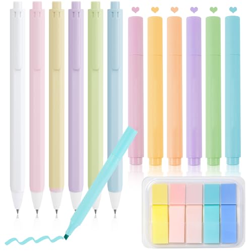 OFFCUP 13 Stück Schulsachen, Textmarker Pastell Set, 6 Highlighter Pens 6 Gelstifte Schwarz 0,5mm, Klebezettel, Marker Stifte Set Einziehbare Gelschreiber Aesthetic Stifte für Journal Bibel Büro OFFCUP 13 Stück Schulsachen, Textmarker Pastell Set, 6 Highlighter Pens 6 Gelstifte Schwarz 0,5mm, Klebezettel, Marker Stifte Set Einziehbare Gelschreiber Aesthetic Stifte für Journal Bibel Büro von OFFCUP