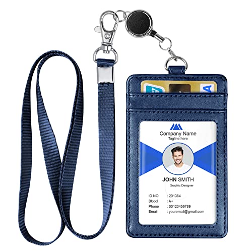 OFFCUP Ausweishülle, PU Leder ID Card Holder, Kartenhülle mit Schlüsselband Ausziehbar Ausweishülle, mit 1 Transparente ID Fenster und 2 Kartenfächern(Navy blau) von OFFCUP