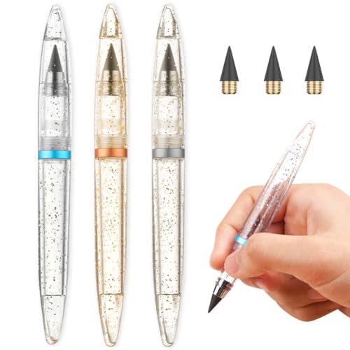 OFFCUP Bleistift Ohne Anspitze, 3 Stück Everlasting Bleistift, mit 3 Stück WechselkopfmEwiger, Unendlicher Bleistifte mit Edler Optik, Klares und flüssiges Schreiben(Blau, Silber, Gold) von OFFCUP