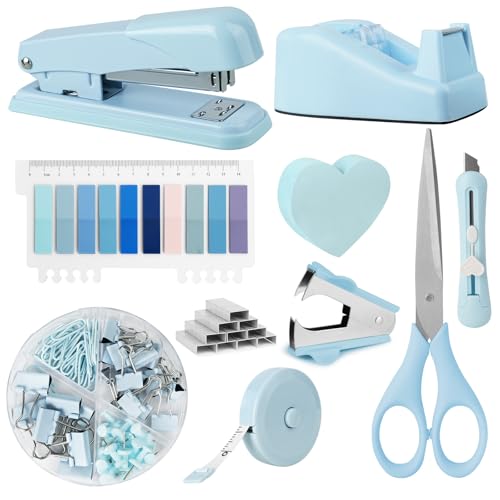 OFFCUP Büroartikel Set, Schreibtisch Set, Schreibtischzubehör 10 Kit mit Entklammerer, Heftklammern, Heftklammerentferner, Tesafilm Abroller, Schere, Bandmaß, Allzweckmesser, Clip, Haftnotizen (Blau) OFFCUP Büroartikel Set, Schreibtisch Set, Schreibtischzubehör 10 Kit mit Entklammerer, Heftklammern, Heftklammerentferner, Tesafilm Abroller, Schere, Bandmaß, Allzweckmesser, Clip, Haftnotizen (Blau) von OFFCUP