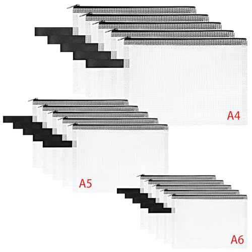 OFFCUP Dokumententasche A4+A5+A6, 15 Stück Wasserdichte Reißverschlusstasche, Mesh Kunststoff Datei Tasche mit Reißverschluss, Dokumentenmappe für Schule Zuhause Büro Reisen Kosmetika von OFFCUP