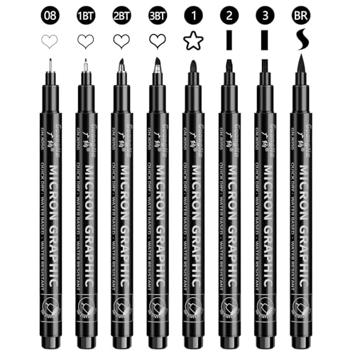 OFFCUP Fineliner Stifte Set, 8 Stück Schwarz Filzstiften, Pigment Liner Tuschestifte mit 8 Linienbreiten, Stifte für Künstler Stifte feiner Spitze zum Skizzieren, Illustrationen, Schreiben von OFFCUP