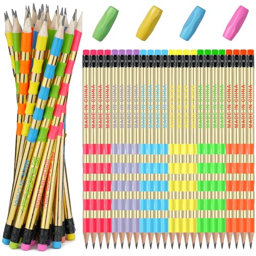 OFFCUP HB Bleistifte Set, 24pcs Mehrfarbig Kinder Bleistifte, mit 4 Stück Schreibhilfe & Bleistiftspitzer Radiergummi, HB-Bleistifte Graphitstifte Magischer Bleistifte Set Dreikant Bleistifte von OFFCUP