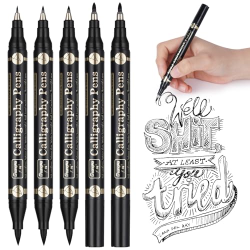 OFFCUP Kalligraphie Stifte, 5 Calligraphie Handlettering Stifte, Schwarz Kalligraphie Set mit 4 Größen Kalligrafiespitze für Anfänger Kaligraphiestifte Set für Hand-Lettering, Journal, Grußkarten von OFFCUP