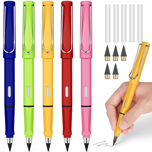 OFFCUP Metall Tintenlose Bleistifte, 5 Stück Tintenloser Bleistift mit Radiergummi, Magic Pencil mit 5 Stück Wechselkopfm, Klares und Flüssiges Schreiben für Erwachsene Studenten Künstler(Farbe) von OFFCUP