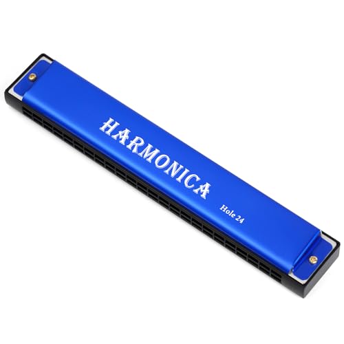 OFFCUP Mundharmonika 24 Löcher Harmonica Professionelle Blues Harmonica Diatonisch Mundharmonika C-Dur Tremolo Mundharmonika mit Tuch, Mundharmonika für Erwachsene, Anfänger und Studenten (Blau) von OFFCUP