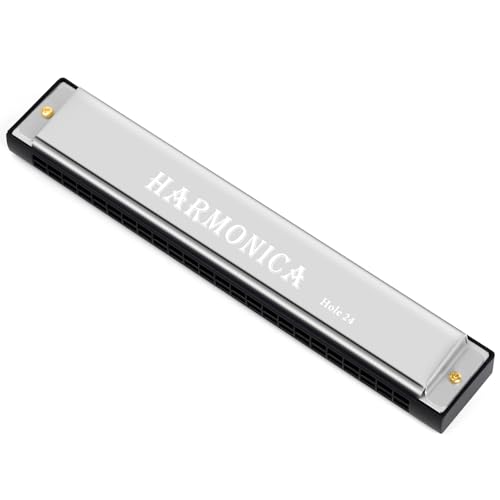 OFFCUP Mundharmonika 24 Löcher Harmonica Professionelle Blues Harmonica Diatonisch Mundharmonika C-Dur Tremolo Mundharmonika mit Tuch, Mundharmonika für Erwachsene, Anfänger und Studenten (Silber) von OFFCUP
