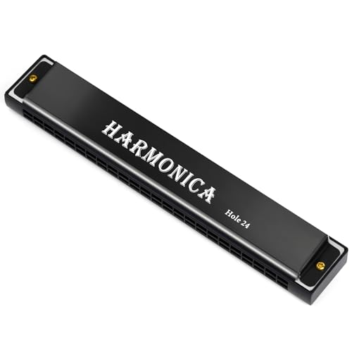 OFFCUP Mundharmonika 24 Löcher Harmonica Professionelle Blues Harmonica Diatonisch Mundharmonika C-Dur Tremolo Mundharmonika mit Tuch, Mundharmonika für Erwachsene, Anfänger und Studenten (Schwarz) von OFFCUP