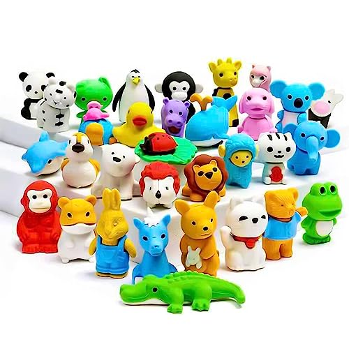 OFFCUP Radiergummi, 32 Stück Radiergummi aus Kunststoff, Radiergummi Kinder Set, Radierer Zoo Animal, Radiergummi Kinder, Gastgeschenke als Geburtstagsgeschenk und bunte lustige Radiergummi von OFFCUP