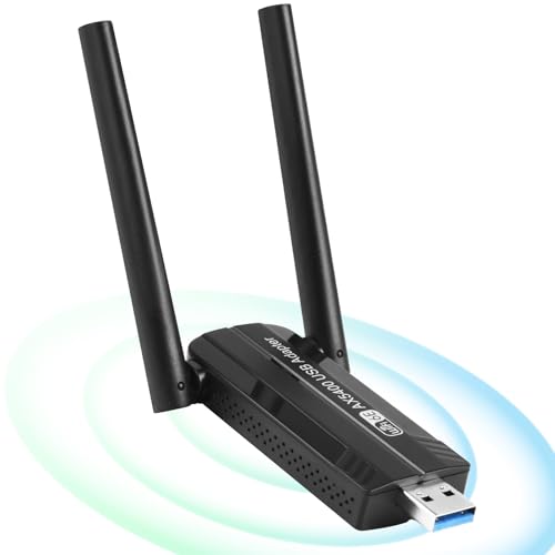 OFFCUP USB WLAN Stick Adapter für PC, WiFi 6E Adapter AX3008 Internet Stick 5400Mbps USB 3.0 Tri-Band 2.4GHz/5GHz/6GHz mit 2 x 5dBi Antenn 5dBi WPA3-Verschlüsselung Kompatibel mit Windows 10/11 von OFFCUP