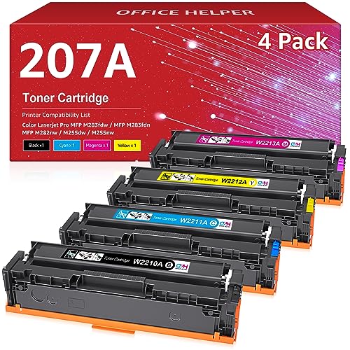 4er Pack 207A (W2210A) Toner kompatibel für HP 207A Toner Multipack HP 207X für Hp Color Laserjet Pro MFP M283fdw MFP m283fdw Toner M255dw M282nw M283fdn M255nw W2210X M283 M282 M255 (ohne Chip) von OFFICE HELPER