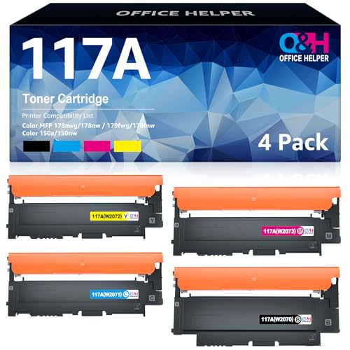 OFFICE HELPER Kompatibel für HP 117A Toner Set als Ersatz für Color Laser MFP 178nwg 179fwg 179fnw 178nw 150nw 150a W2070A W2071A W2072A W2073A Tonerkartusche (Schwarz Cyan Gelb Magenta 4er Pack) von OFFICE HELPER