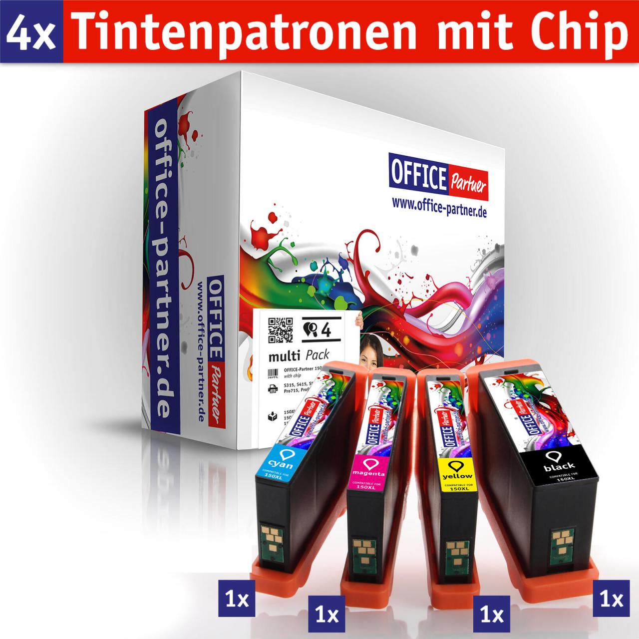 OFFICE-Partner Premium Tinte alternativ zu Lexmark Nr. 150XL - 4er Multipack von OFFICE-Partner