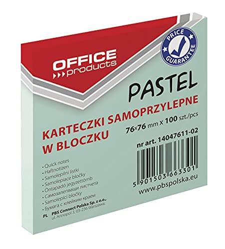 OFFICE PRODUCTS 14047611-02 Haftnotiz 76 x 76 mm, 1 X 100 Blatt, Pastellfarbe/grün von OFFICER PRODUCTS