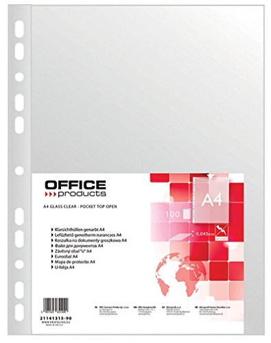 OFFICE PRODUCTS 21141315-90 Klarsichthüllen, PP, A4, genarbt, 45 µm 100 Stück, transparent von OFFICER PRODUCTS