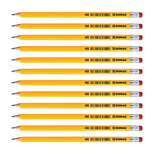 OFFICER PRODUCTS DONAU 7386001PL-99 Bleistift Holz: 12 HB Bleistifte mit Radiergummi / 12 Stück / 12er Pack/Ungiftig/Farbe: Gelb von OFFICER PRODUCTS