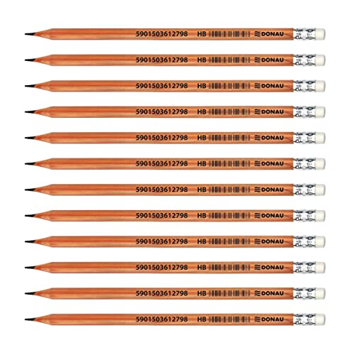 OFFICER PRODUCTS DONAU 7388001PL-99 Bleistift Zedernholz/HB Bleistifte mit Radiergummi / 12 Stück / 12er Pack/Sechskantform/Ungiftig von OFFICER PRODUCTS
