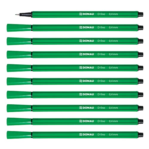 OFFICER PRODUCTS DONAU D-FINE Fineliner 0,4 mm/ 10er Pack/Farbe: Grün/Filzstifte/Metallgefasste Spitze/für Erwachsene und Kinder Schule Büro Homeoffice/Geruchlos Ungiftig von OFFICER PRODUCTS