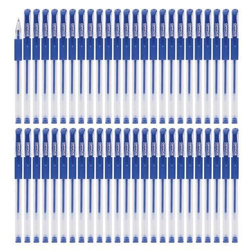 OFFICER PRODUCTS Gelkugelschreiber Kugelschreiber ‎/ 50 Stück (50er Pack) /Geltinte Farbe: Blau/Kugeldurchmesser: 0,5 mm/Gelstifte Gelschreiber/Wasserfeste und Nicht Verblassende Tinte/Gummigriff von OFFICER PRODUCTS