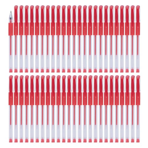 OFFICER PRODUCTS Gelkugelschreiber Kugelschreiber ‎/ 50 Stück (50er Pack) /Geltinte Farbe: Rot/Kugeldurchmesser: 0,5 mm/Gelstifte Gelschreiber/Wasserfeste und Nicht Verblassende Tinte/Gummigriff von OFFICER PRODUCTS
