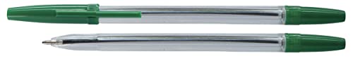 OFFICER PRODUCTS Kugelschreiber Basic/Farbe: Grün / ‎50 Stück (1er Pack) / Strichstärke 1,0 mm/Gehäuse Transparent/Linienstärke 0,7mm/ Ideal für das Büro, das Home Office oder die Schule von OFFICER PRODUCTS