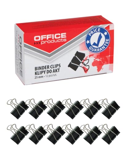 Office Products Foldback-Klammern 25mm / 12 Stück/aus Metall/Schwarz/Silber/Unempfindlich Gegen Verformung/Büroklammern Papierklammern von OFFICER PRODUCTS