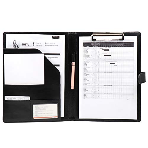 OFFIDIX PU Leder Portfolio Ordner Zwischenablage A4 Ordner Portfolio Arbeit Schreiben Foldover Zwischenablage mit Cover Konferenzordner Dokumentenspeicher Organizer mit Schreibblock (Schwarz) von OFFIDIX