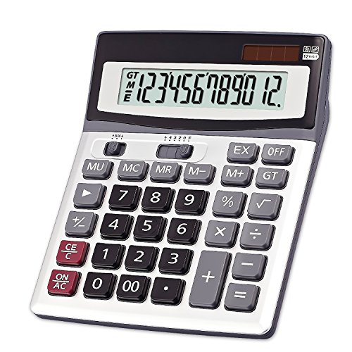 OFFIDIX große Schlüssel Rechner Office Desktop Rechner, Solar und Batterie Dual Power elektronische Taschenrechner tragbare 12 Digit große LCD Display Rechner 2018 neues Geschenk (Silber) von OFFIDIX