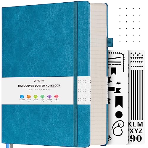 Notizbuch B5 Dotted, Hardcover Tagebuch mit 312 Nummerierten Seiten, 100g/m² Tintenfestes Papier Gepunktete Notizbücher mit Registerseiten, Tagebuch für Erwachsene, 19,3 x 26,4 cm, Blau von OFFIGIFT