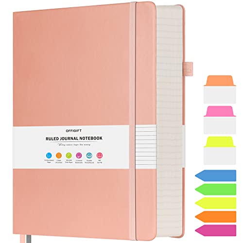 OFFIGIFT Notizbuch B5 liniert, Hardcover Tagebuch mit 312 Nummerierten Seiten, 100g/m² Tintenfestes Papier Dickes Notizbücher, Leder Tagebuch für Erwachsene Frauen Männer, 19,3 x 26,4 cm, Rosa von OFFIGIFT