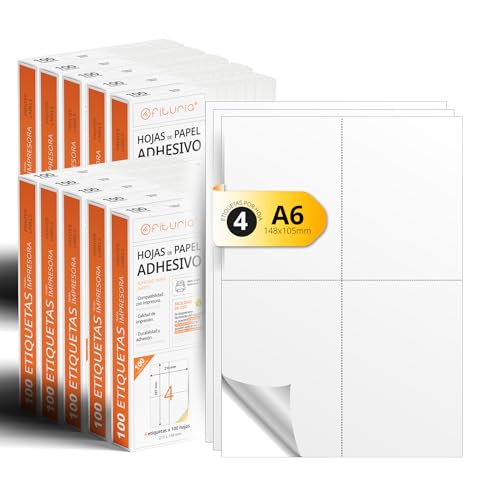 A4-Bögen mit weißen selbstklebenden Etiketten, Erstellen Sie Ihre eigenen individuellen, Sicherer selbstklebender A4-Papier, Selbstklebendes Etikett zum Bedrucken - Ofituria (4 pro Blatt, 2000 Bögen) von OFITURIA