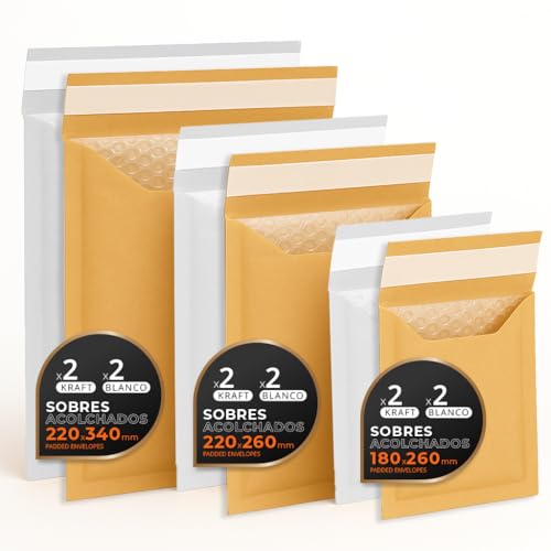 Luftpolstertaschen für Versand, 3 Größen – Kraft, Weiß oder Kombi – Selbstklebend – Papierumschläge mit Luftpolster, ideal für Versandtaschen - Pack M - Ofituria (Kraft und Weiß, 12 Umschläge) von OFITURIA