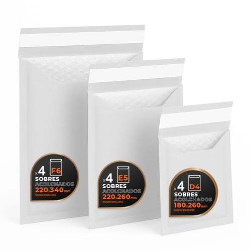 Luftpolstertaschen für Versand, 3 Größen – Kraft, Weiß oder Kombi – Selbstklebend – Papierumschläge mit Luftpolster, ideal für Versandtaschen - Pack M - Ofituria (Weiß, 12 Umschläge) von OFITURIA