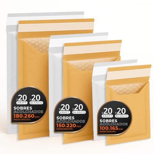 Luftpolstertaschen für Versand, 3 Größen – Kraft, Weiß oder Kombi – Selbstklebend – Papierumschläge mit Luftpolster, ideal für Versandtaschen - Pack S - Ofituria (Kraft und Weiß, 120 Umschläge) von OFITURIA