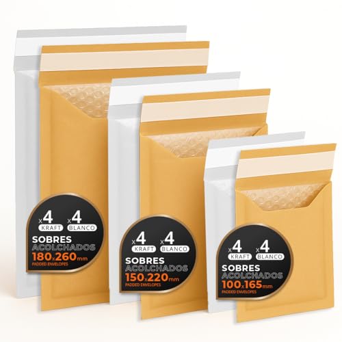 Luftpolstertaschen für Versand, 3 Größen – Kraft, Weiß oder Kombi – Selbstklebend – Papierumschläge mit Luftpolster, ideal für Versandtaschen - Pack S - Ofituria (Kraft und Weiß, 24 Umschläge) von OFITURIA