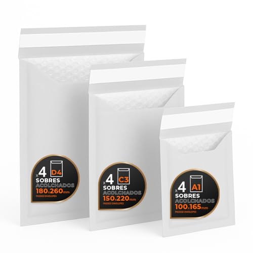 Luftpolstertaschen für Versand, 3 Größen – Kraft, Weiß oder Kombi – Selbstklebend – Papierumschläge mit Luftpolster, ideal für Versandtaschen - Pack S - Ofituria (Weiß, 12 Umschläge) von OFITURIA