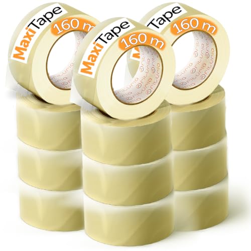 OFITURIA Transparentes Packband zum Verpacken von Kartons für Versand und Umzug. Siegel für sichere und widerstandsfähige Verpackungen (36 mm x 160 mts - Transparente, 12 Rollos) von OFITURIA