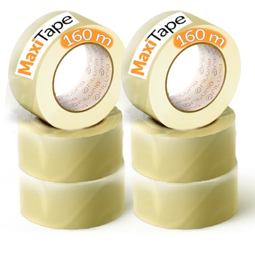 OFITURIA Transparentes Packband zum Verpacken von Kartons für Versand und Umzug. Siegel für sichere und widerstandsfähige Verpackungen (48 mm x 160 mts - Transparente, 6 Rollos) von OFITURIA