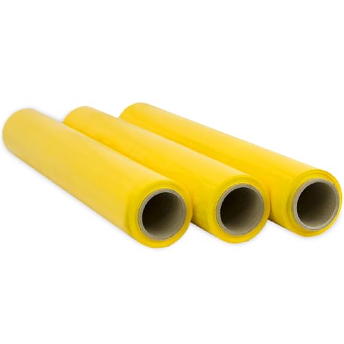 Ofituria Folie, Gelb, zum Verpacken von 50 cm Breite und dehnbar bis zu 300 Meter Länge, elastische Folie, manuell für industrielle Verpackung, 3 Stück von OFITURIA