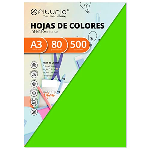 Pack 500 Hojas Color Verde Fuerte Tamaño A3 80g von OFITURIA