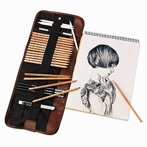 OFKPO Skizze Bleistift Set,18 Skizze Bleistifte mit Radiergummi Schneidemesser für Anfänger Skizzierung Malerei(Schwarz) von OFKPO
