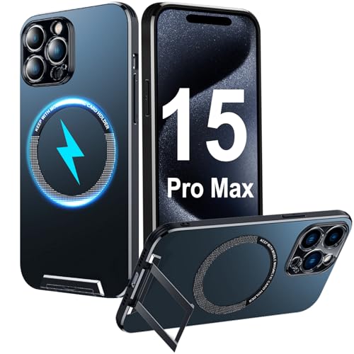 Kompatibel mit iPhone 15 Pro Max Hülle mit Ständer Kompatibel mit Magsafe Case, Kompatibel mit iPhone 15 Pro Max Ultradünn Handyhülle Magnetisch mit Metall Stand integriertem Unsichtbarem -Blau von OFOCASE