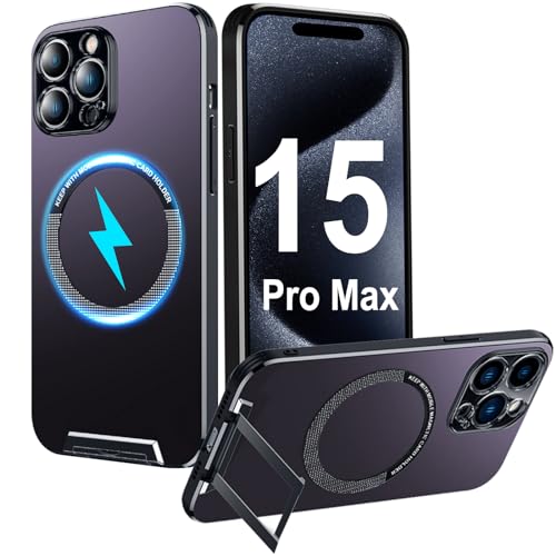 Kompatibel mit iPhone 15 Pro Max Hülle mit Ständer Kompatibel mit Magsafe Case, Kompatibel mit iPhone 15 Pro Max Ultradünn Handyhülle Magnetisch mit Metall Stand integriertem Unsichtbarem -Lila von OFOCASE