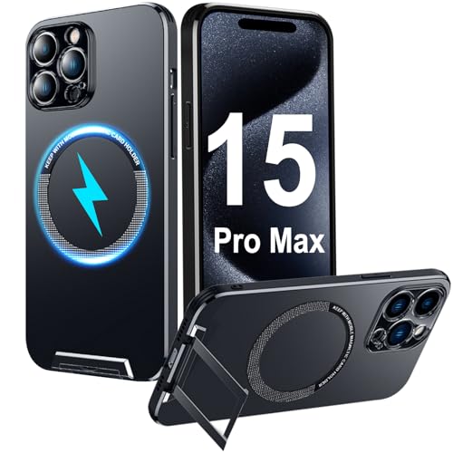 Kompatibel mit iPhone 15 Pro Max Hülle mit Ständer Kompatibel mit Magsafe Case, Kompatibel mit iPhone 15 Pro Max Ultradünn Handyhülle Magnetisch mit integriertem Unsichtbarem Metall Ständer-Schwarz von OFOCASE