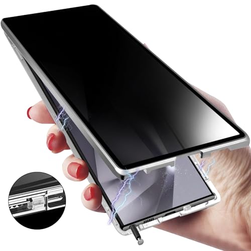 für Samsung S24 Ultra Anti Spähen Magnetisch Hülle, Anti-Peep Doppelseitige Gehärtetem Glas HandyHülle, 360 Grad Schutzhülle Eingebauter Displayschutz Hülle für Samsung Galaxy S24 Ultra (Silver) von OFOCASE