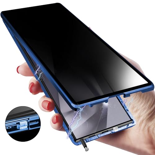 für Samsung S24 Ultra Anti Spähen Magnetisch Hülle, Anti-Peep Doppelseitige Gehärtetem Glas HandyHülle, 360 Grad Schutzhülle Eingebauter Displayschutz Hülle für Samsung Galaxy S24 Ultra (Blue) von OFOCASE