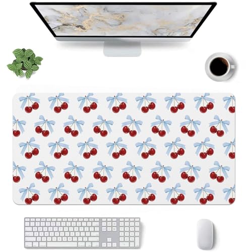 Kawaii Schreibtischunterlage mit Kirschschleifen, klein, erweitert, Gaming-Tastatur-Mauspad, rutschfestes, weiches weißes Leder für Büro/Zuhause/Arbeitszimmer Kawaii Schreibtischunterlage mit Kirschschleifen, klein, erweitert, Gaming-Tastatur-Mauspad, rutschfestes, weiches weißes Leder für Büro/Zuhause/Arbeitszimmer von OFQKOAKS