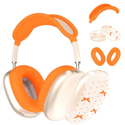 Schutzhülle für AirPods Max Kopfhörer, niedlich, orangefarbene Punkte, Schleife, transparente TPU-Ohrmuscheln, orangefarbene Silikon-Ohrpolster, Kopfband, Schutzhülle für Apple AirPods Max Schutzhülle für AirPods Max Kopfhörer, niedlich, orangefarbene Punkte, Schleife, transparente TPU-Ohrmuscheln, orangefarbene Silikon-Ohrpolster, Kopfband, Schutzhülle für Apple AirPods Max von OFQKOAKS